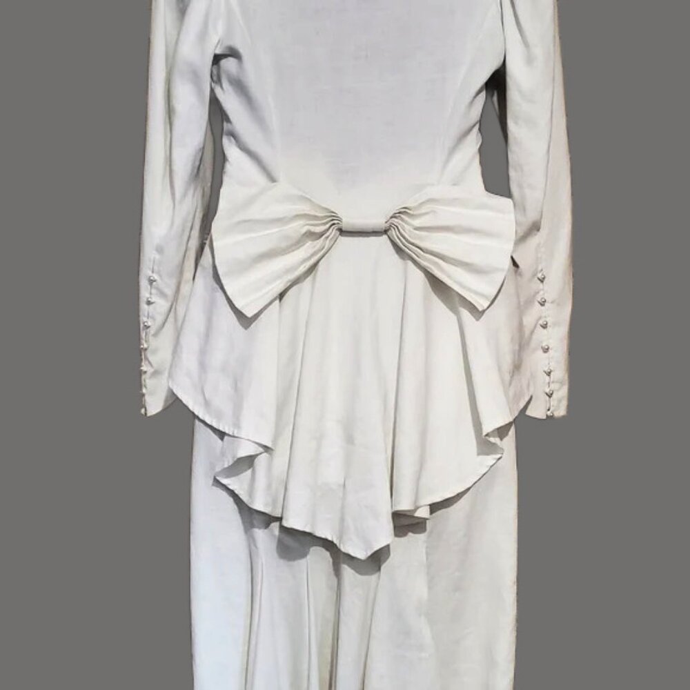 VTG 80s Jessica McClintock Edwardian Ivory Linen Skirt Set - Picture 2 of 16
